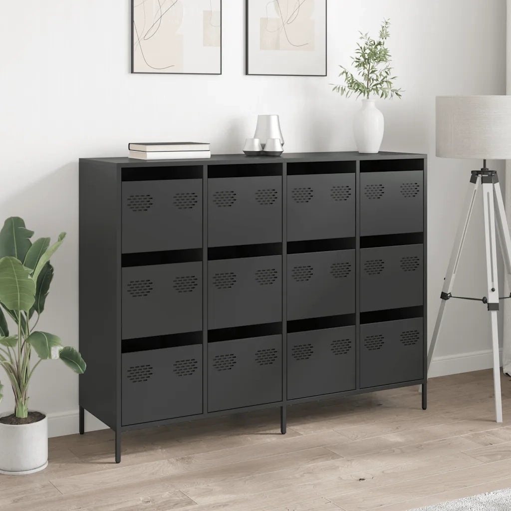 Credenza Nera 135x39x103,5 cm in Acciaio Laminato a Freddo 3307173
