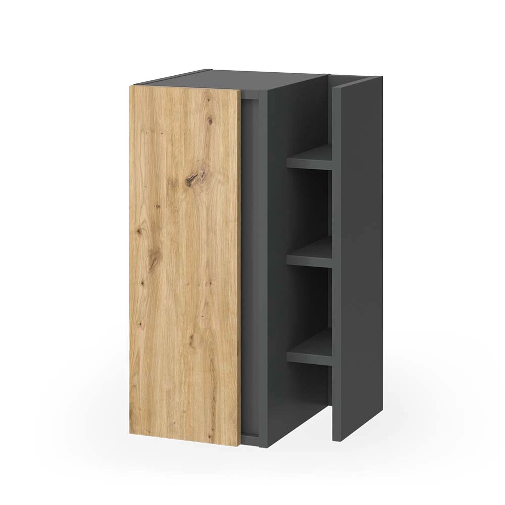Mobiletto bagno Edelin Antracite/Rovere artigianale 35 x 60 cm con 3 vani portaoggetti Vicco
