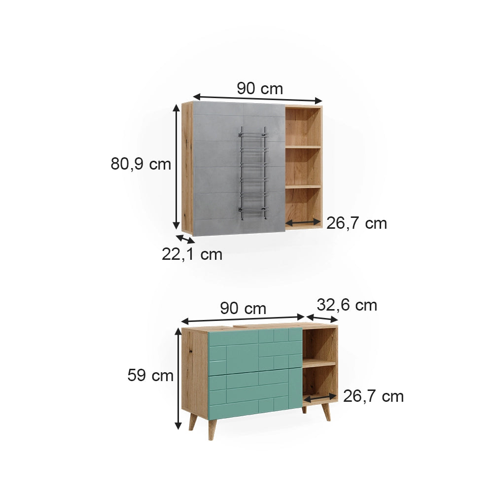 Vicco Set di mobili da bagno Verde menta 2 parti