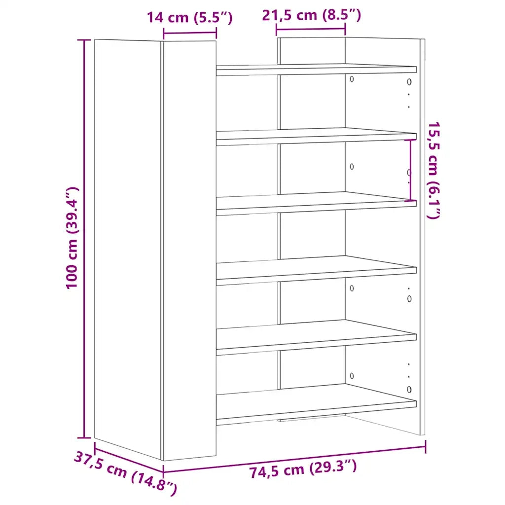 vidaXL Scarpiera Rovere Sonoma 74,5x37,5x100 cm in Legno Multistrato
