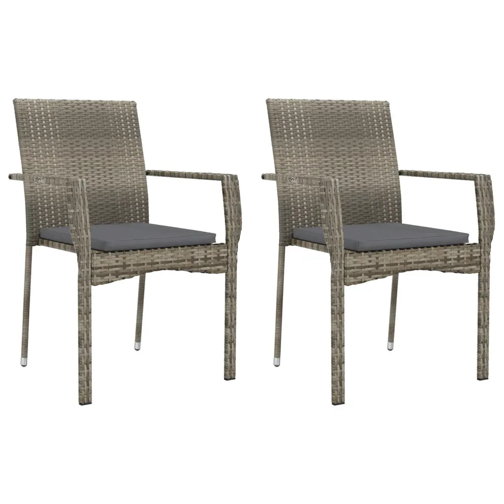Set da Pranzo da Giardino 7 pz con Cuscini in Polyrattan Grigio