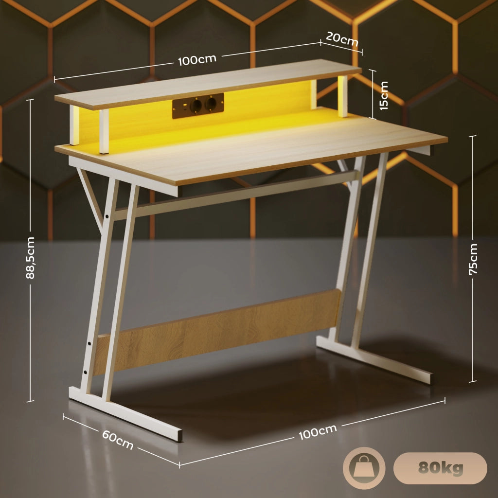 Scrivania Gaming con LED 100x60 cm ¨C Zephmum ¨C Legno Naturale