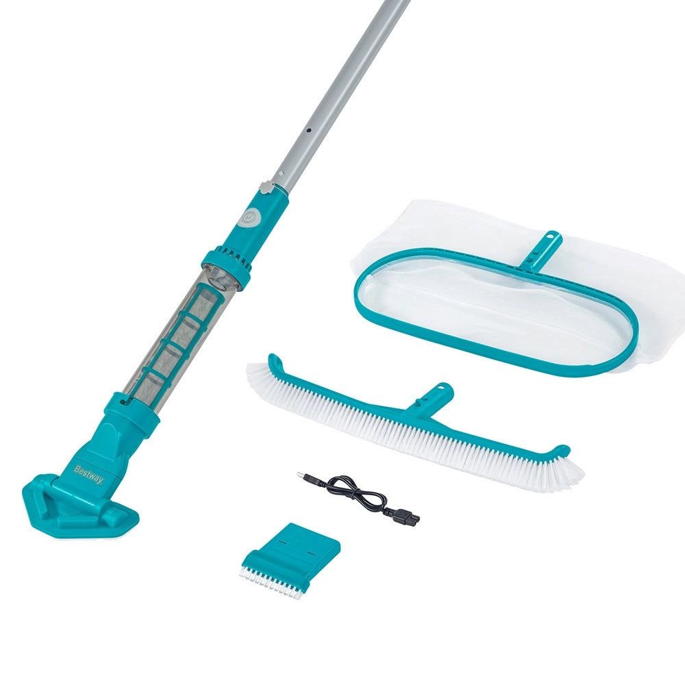 Trade Shop - Kit Cura Piscina Fino A 610cm Con Aspiratore A Batteria Retino Per Skimmer Spazzola 58831 -