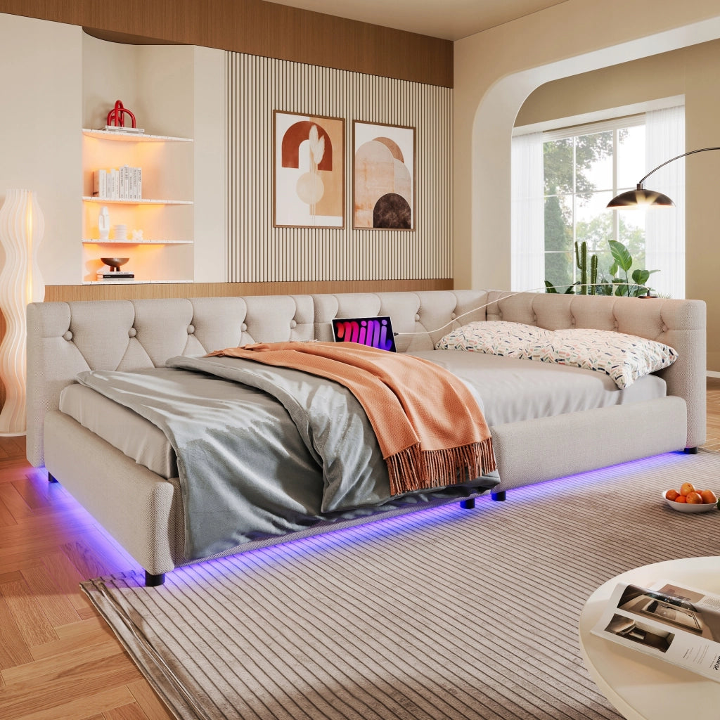 Divano letto 90x200 - Xylo - Beige con RGB e USB-C