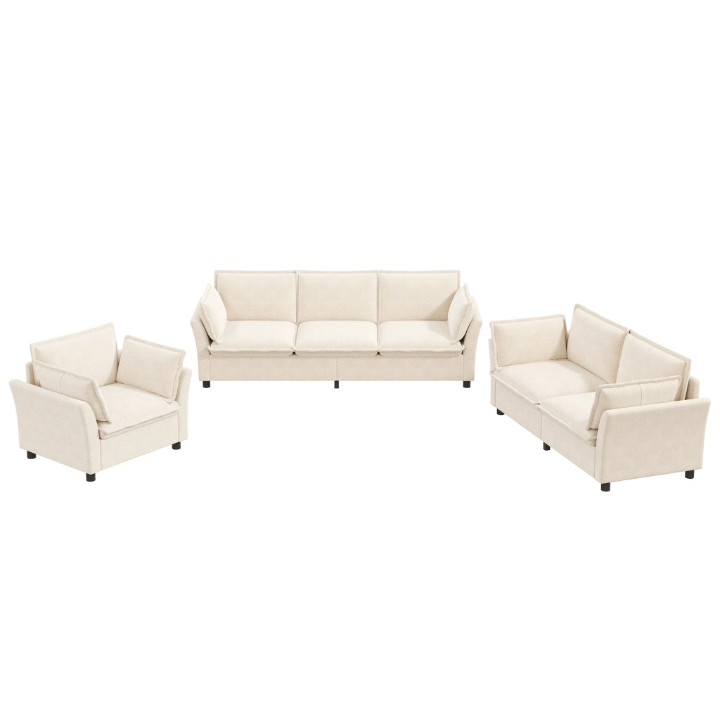 Divano modulare 3-2-1 - con cuscini per braccioli e seduta ampia - in chenille beige