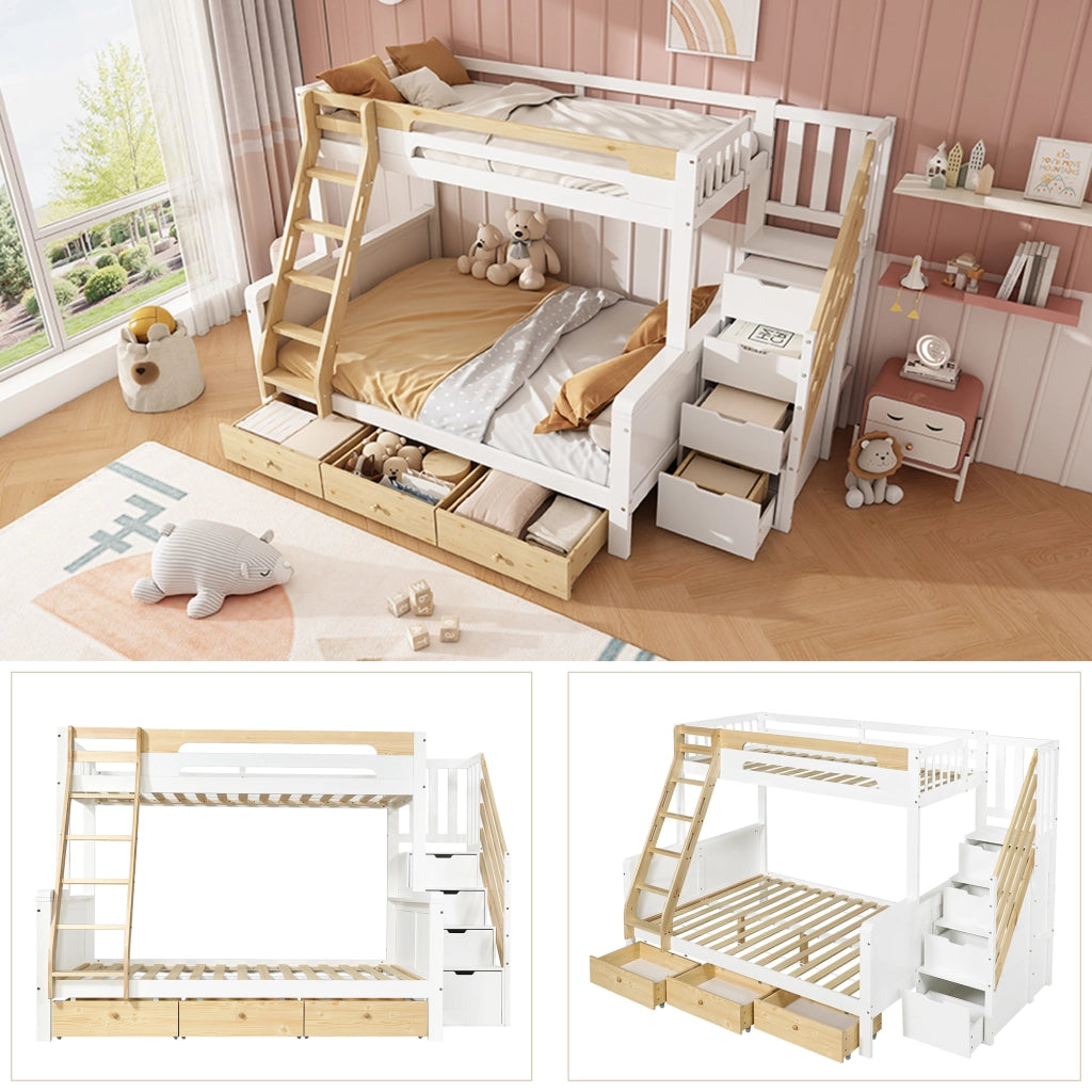 letto a castello in legno massello e mdf bianco e naturale 140 x 200 cm