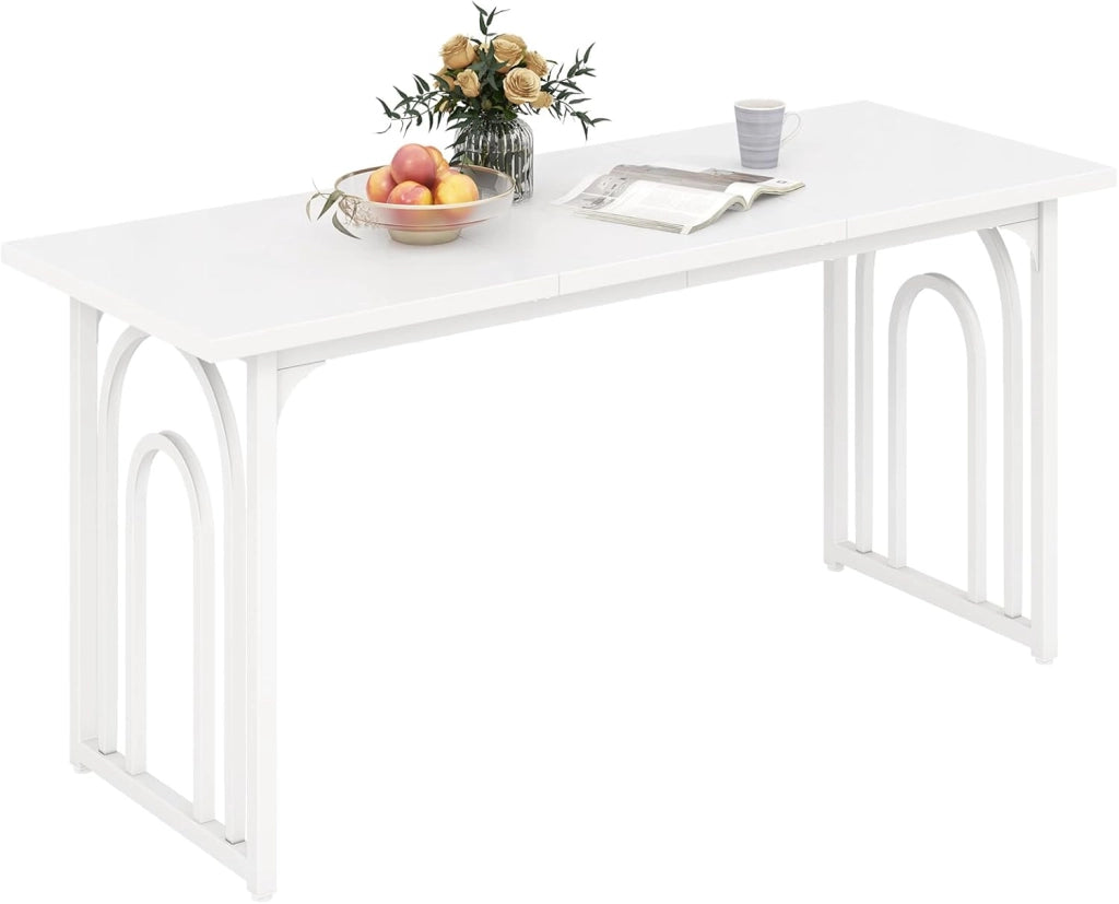 Tavolo da pranzo per 6-8 persone, tavolo da cucina rettangolare da 160 cm, gambe in metallo robusto, tavolo da pranzo moderno in legno, per cucina, soggiorno, sala da pranzo, ristorante