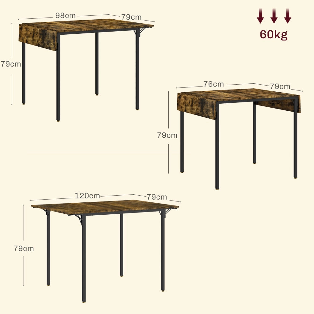 Tavolo da Pranzo a Ribalta 2-4 Persone Stile Industriale 120x79x79 cm Marrone Rustico