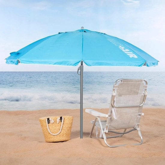 Parasole da spiaggia pieghevoli in tessuto impermeabile blu Ø200 con rivestimento argentato e protezione UV 50