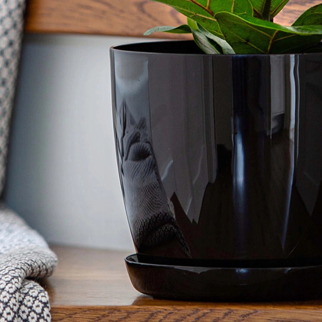 Vaso da fiori KADAX, fioriera, coperchio, 28 cm, supporto per fiori, plastica nera, 3 pezzi.