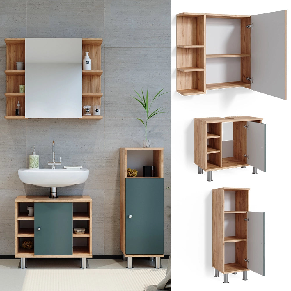 Vicco Set mobili bagno Verde 3 parti, con mobile midi