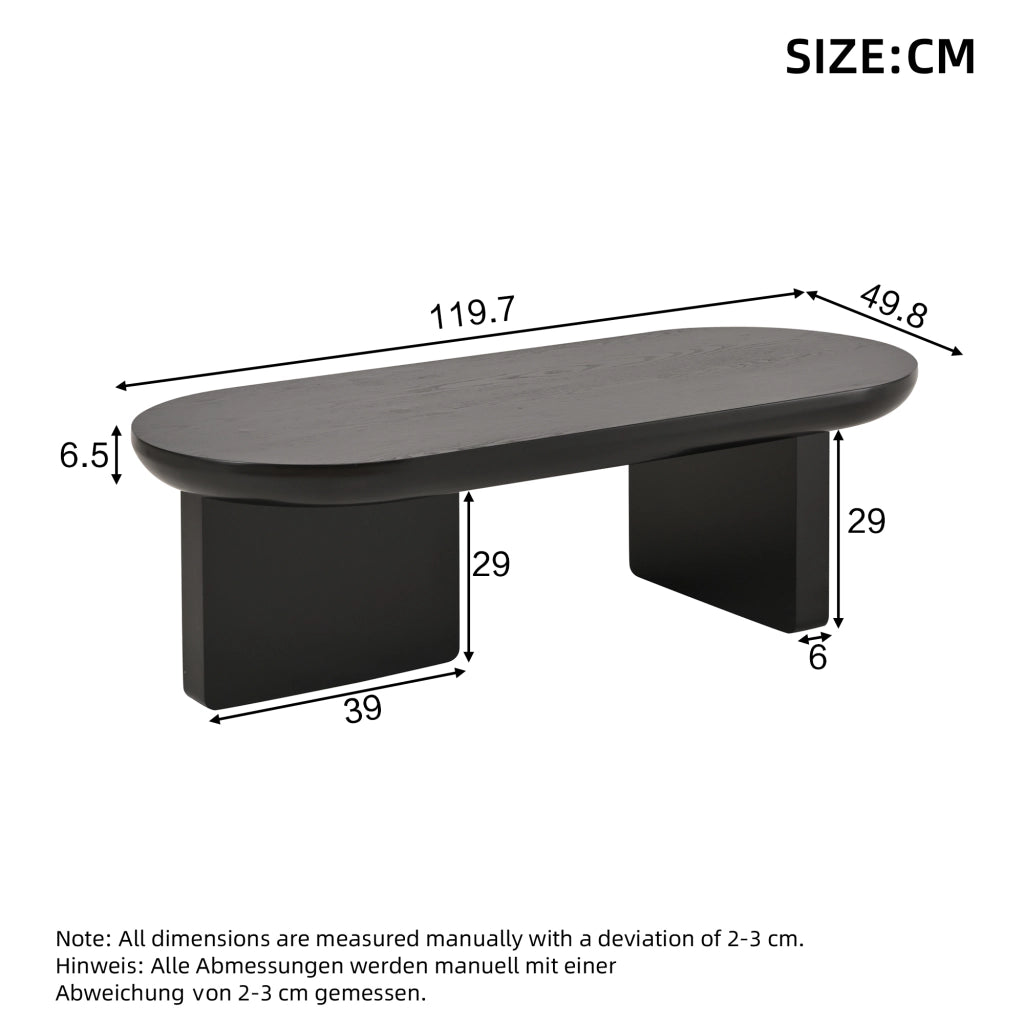 Tavolino da caffè con piano ovale e 2 gambe per soggiorno in MDF 119.7×49.8×35.5 cm nero