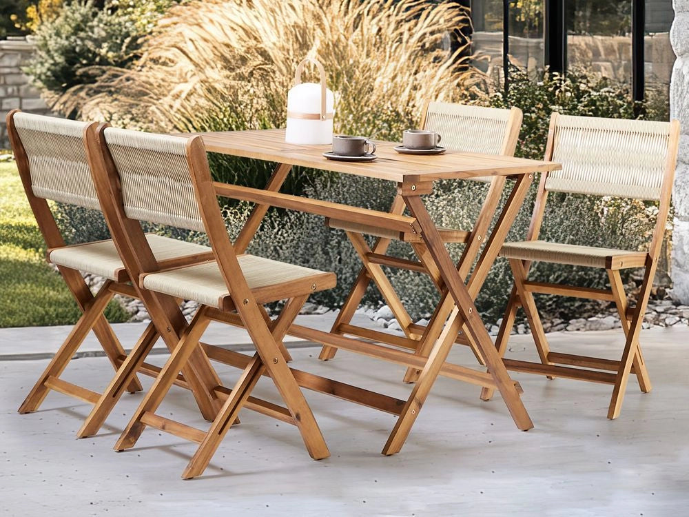 Set da pranzo da giardino Beige Tavolo in legno di acacia 120 x 60 cm 4 sedie da esterno