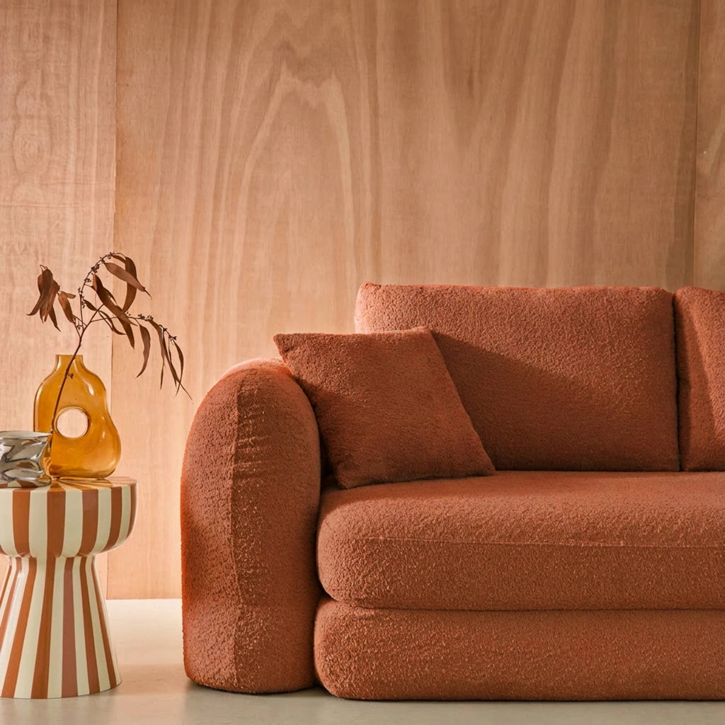 Divano letto in bouclé testurizzato, 3 posti, terracotta