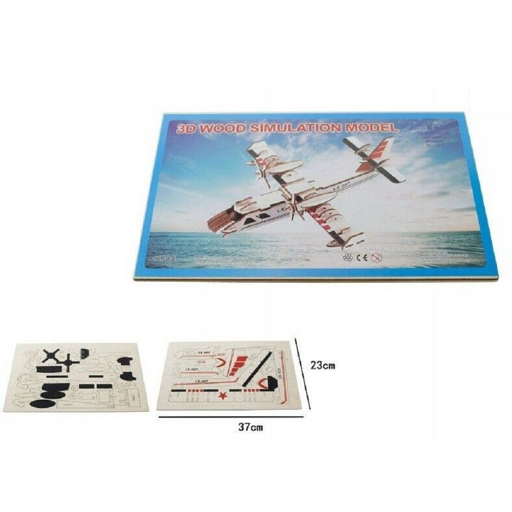 Trade Shop - Puzzle 3d Legno Idrovolante Modellino Modellismo Collezione Gioco Bambini 07348 -