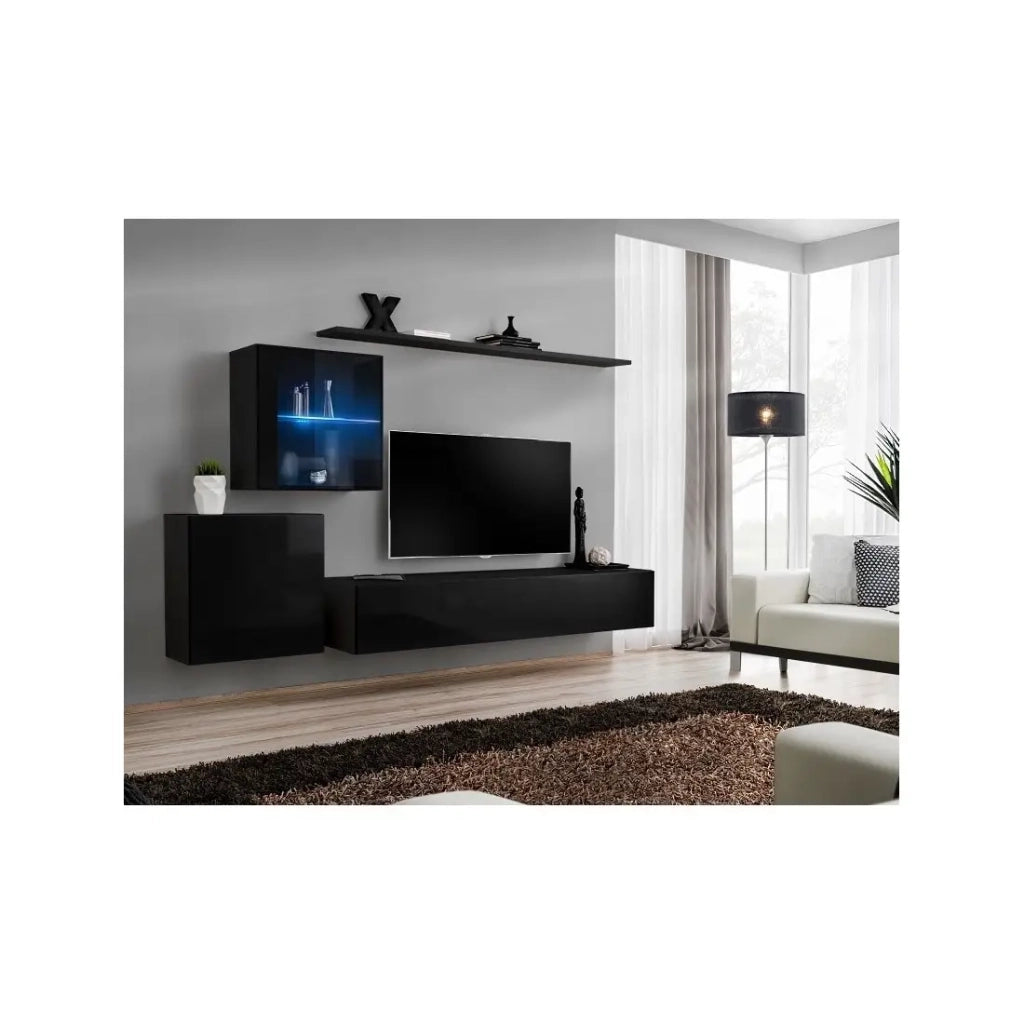 Mobile da salotto murale SWITCH XV design, colore nero lucido.