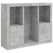 Buffet credenza cassettiera armadio mobile contenitore organizer per cucina soggiorno salotto con luci LED 3 pezzi legno ingegnerizzato grigio 02_0037219