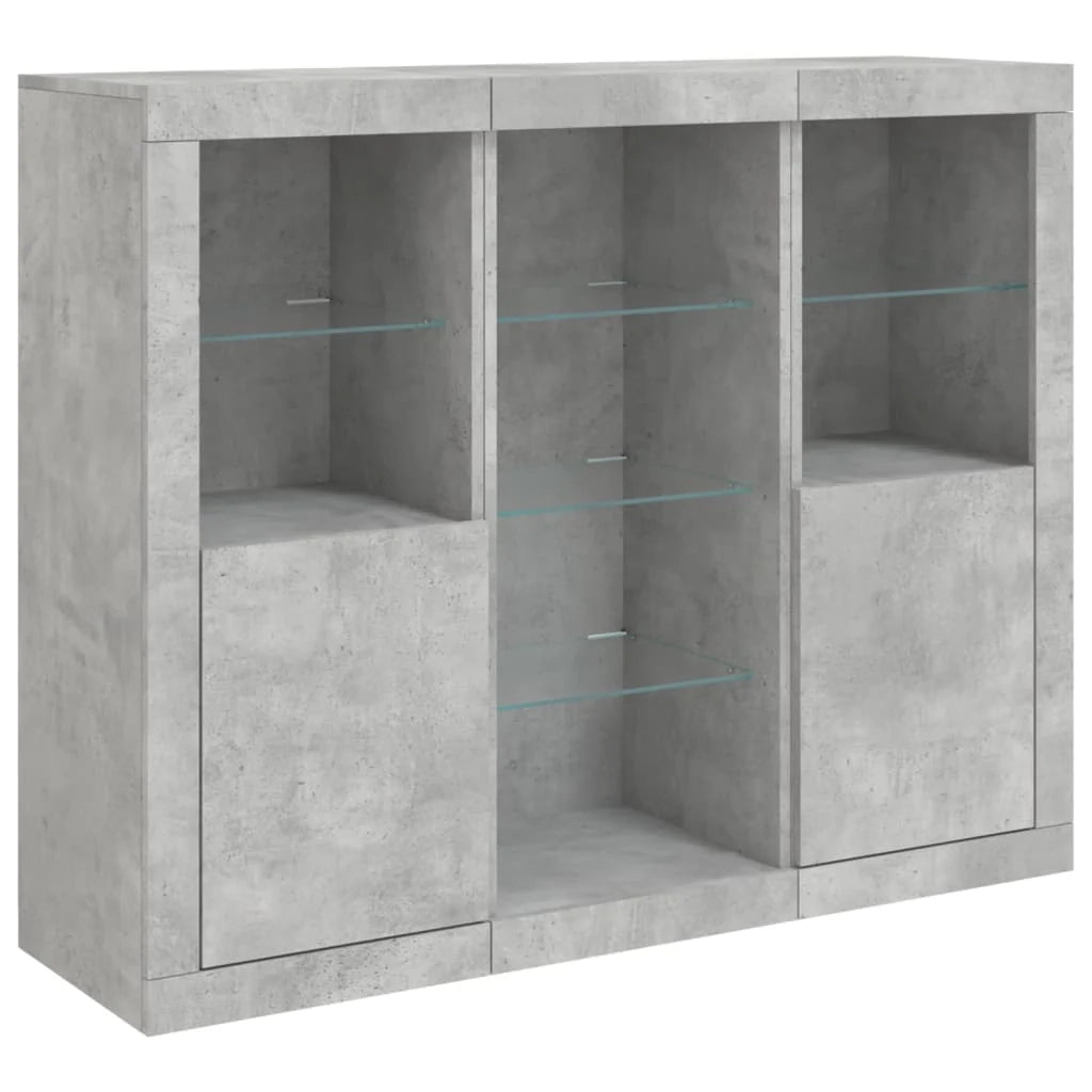 Buffet credenza cassettiera armadio mobile contenitore organizer per cucina soggiorno salotto con luci LED 3 pezzi legno ingegnerizzato grigio 02_0037219