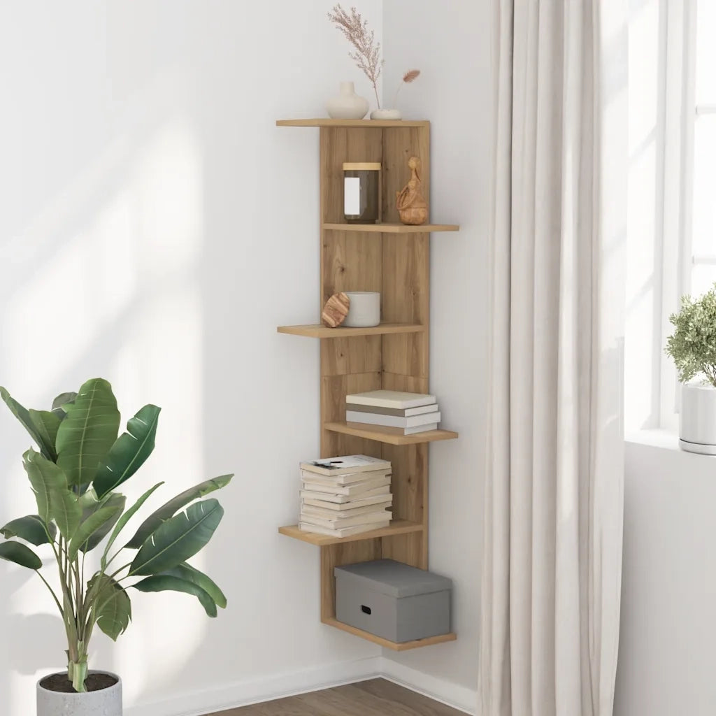 Scaffale Angolare Muro Rovere Artigianale 36,5x36,5x140cm Legno