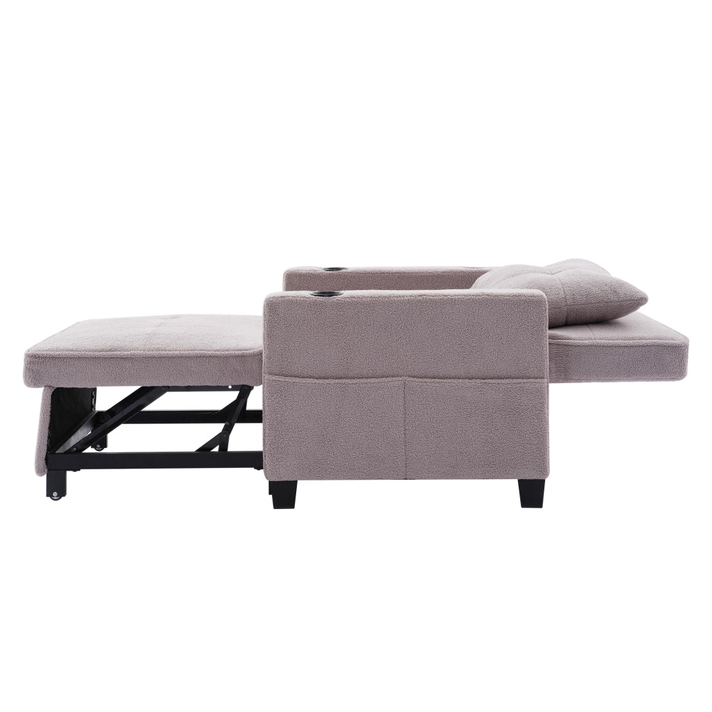 Divano letto 3 in 1 con schienale reclinabile portabicchieri porta USB per piccoli spazi in legno e metallo grigio