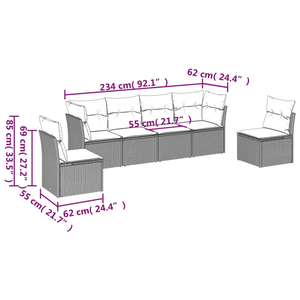 Set Divano da Giardino 6 pz con Cuscini Beige in Polyrattan 3249208