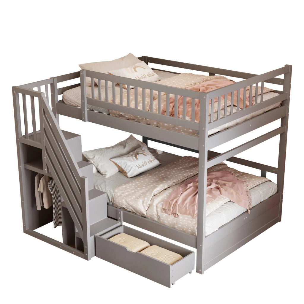 LETTO a castello 140x200 cm in legno grigio con scaletta e cassetti