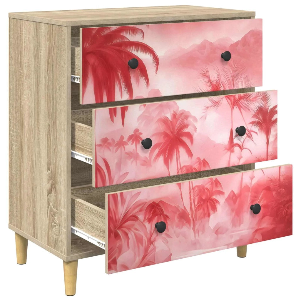 Cassettiera AACHEN Stampa di palme rosa 66 x 36,5 x 75 cm 8007366