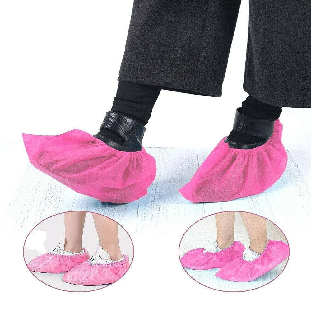 Trade Shop - Set 10 Pz Copriscarpe Monouso Calzari Copri Scarpa Usa E Getta Dpi 40x15cm Rosa -