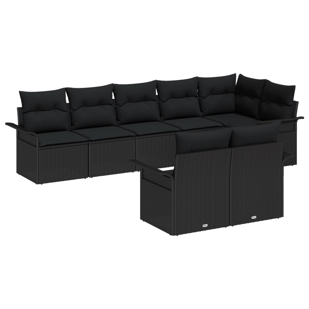 Set divani da giardino 8 pezzi con cuscini Nero Polyrattan