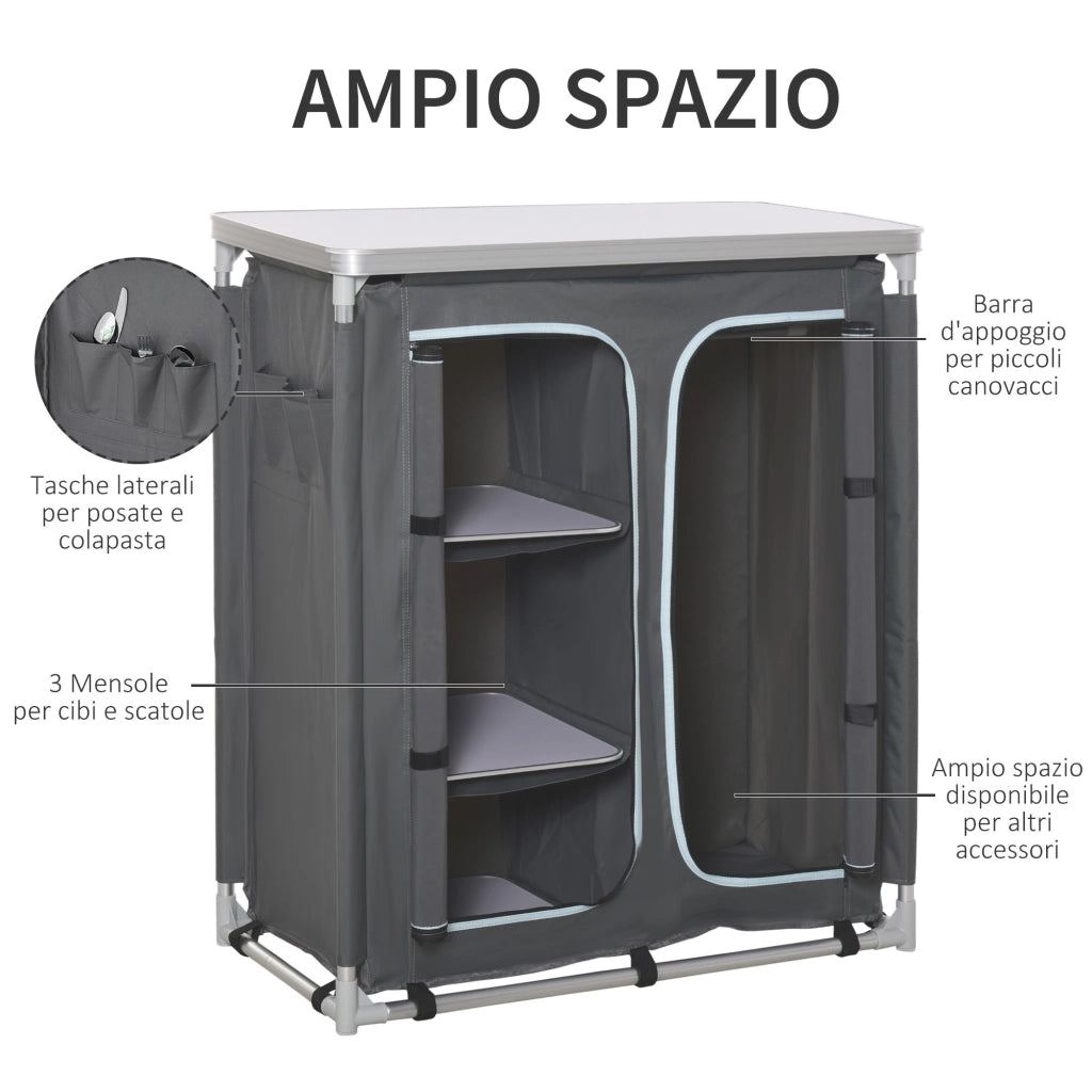 Cucina da Campeggio ¨C zephmum ¨C Alluminio Tessuto Grigio 96x49.5x104