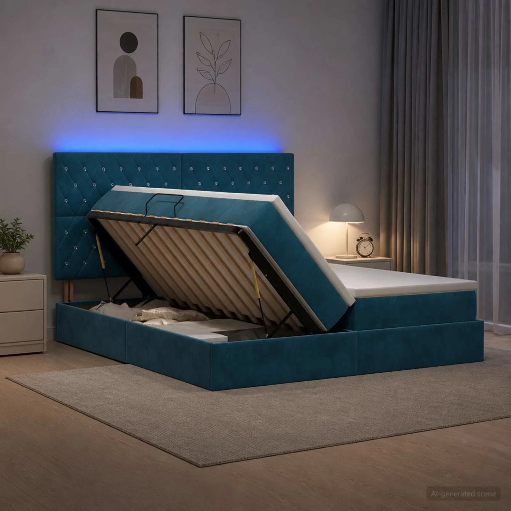 Letto con contenitore LED e materasso Blu Scuro 200 x 200 cm 3460264