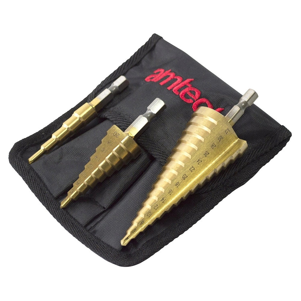 Trade Shop - Kit 3 Punte Frese Coniche Gradino 4-12 4-20 4-32 1/4 Titanio Trapano Avvitatore -