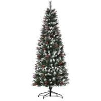 Albero di Natale Innevato con Bacche Rosse, Base Rimovibile e Pieghevole, 539 Rami, Φ70x180cm, Verde