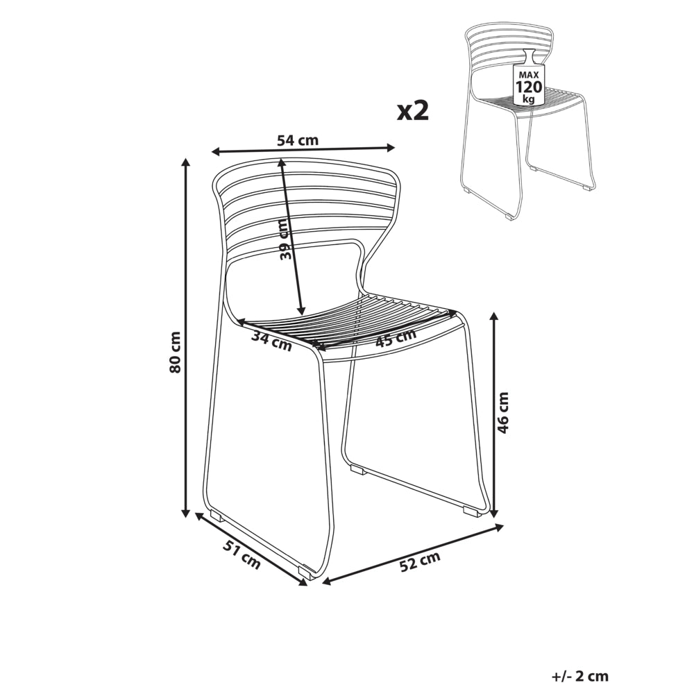 Set di 2 sedie da pranzo imbottite Design moderno Base in metallo nero design moderno