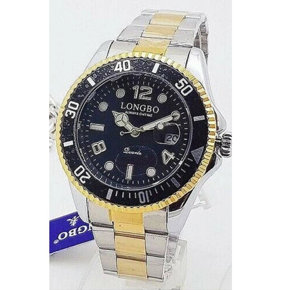 Trade Shop - Orologio Da Polso Longbo 80430g Uomo Quarzo Data Impermeabile Dorato Silver Nero -