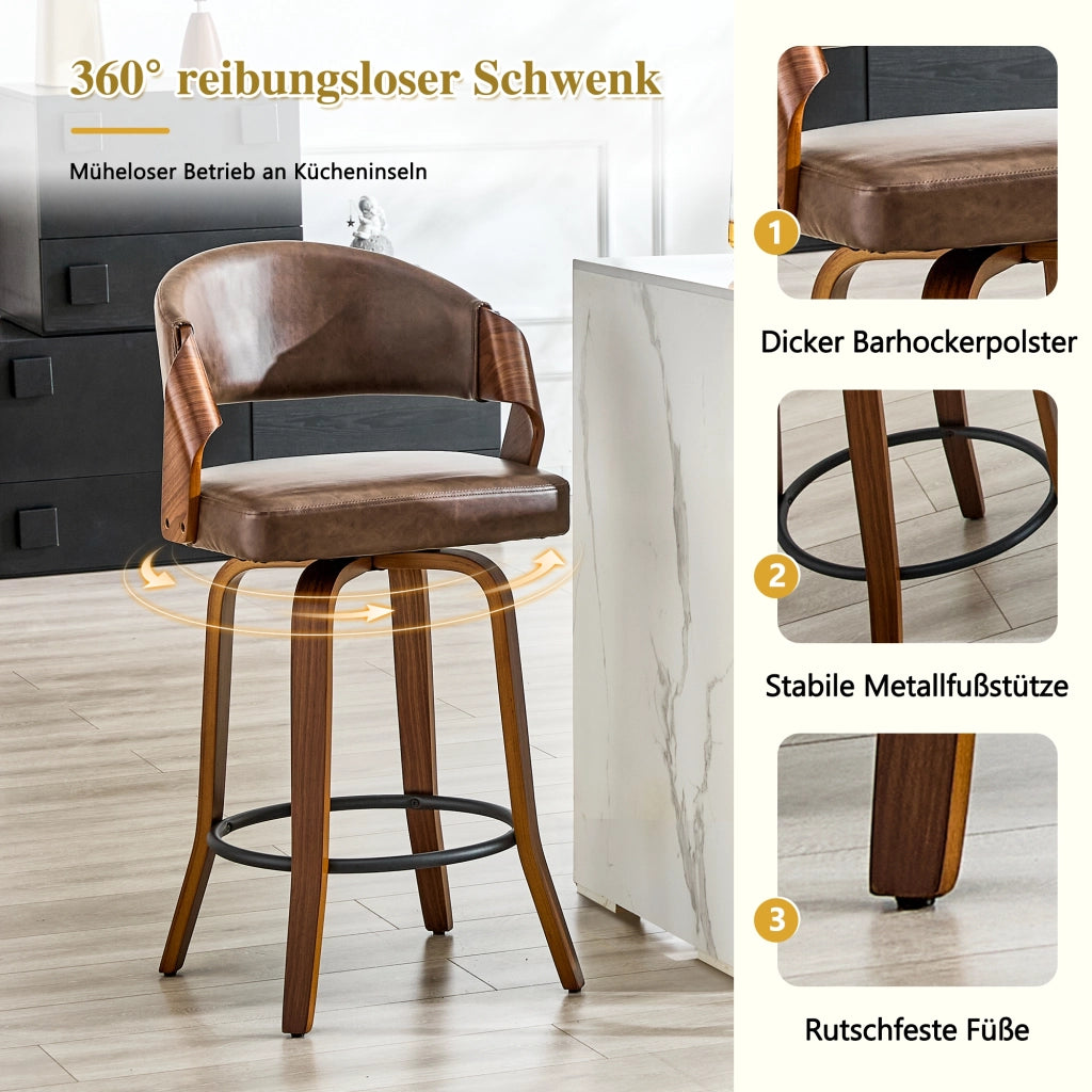 SGABELLO BAR Set da 2 pezzi con schienale 95 cm Legno e PU Marrone