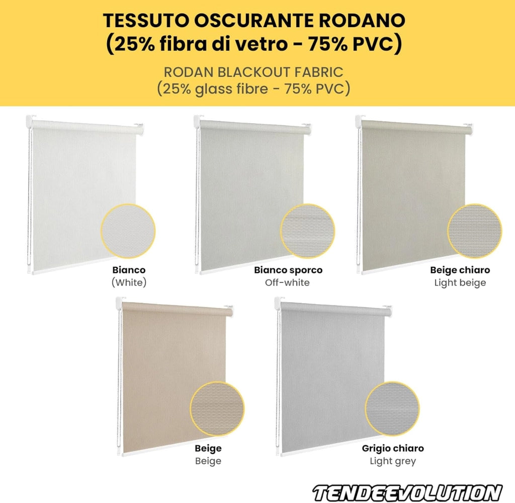 Tenda a Rullo Su Misura RODANO OSCURANTE - Larghezza 2m x Altezza 2m - Colore Bianco 1 - Ideale per Interni ed Esterni