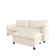 Divano angolare modulare con pouf contenitore e funzione letto in chenille beige