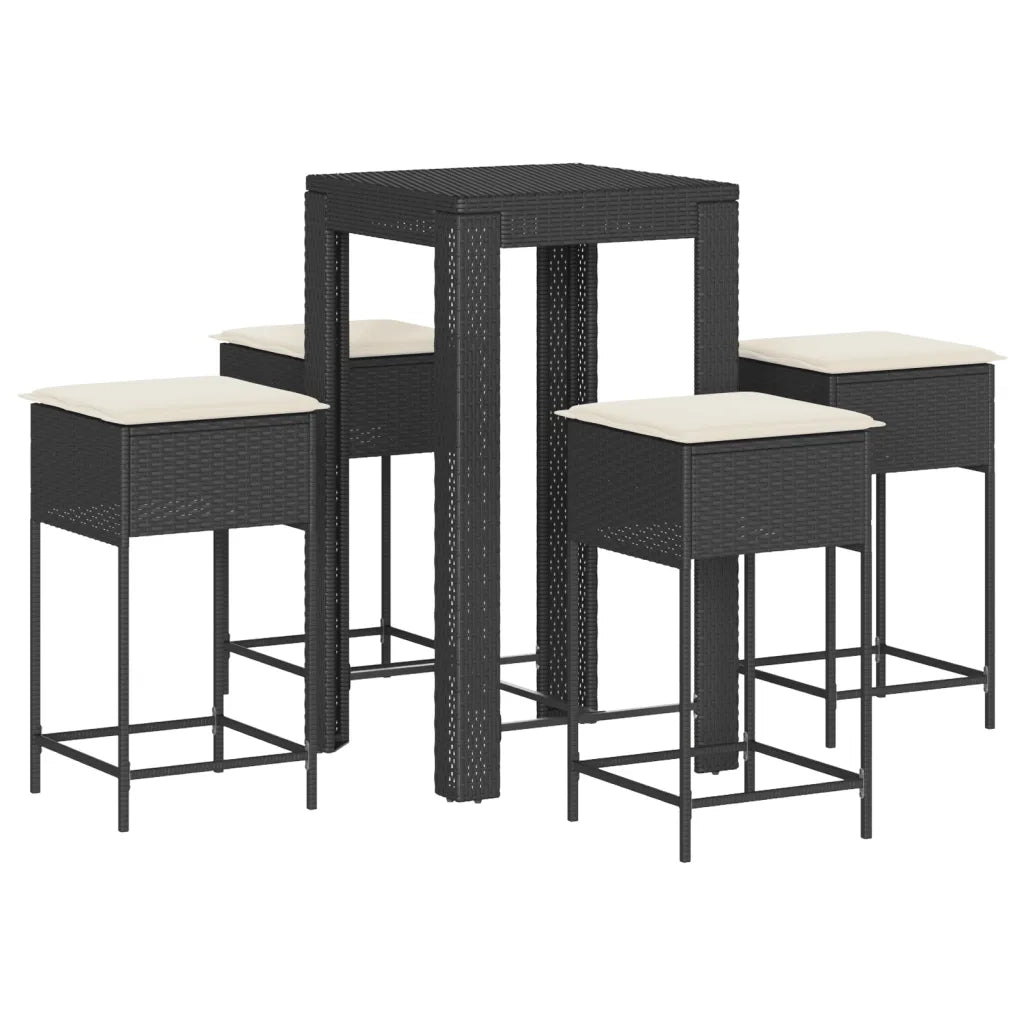 Set Bar da Giardino 5 pz con Cuscini in Polyrattan Nero 3261449