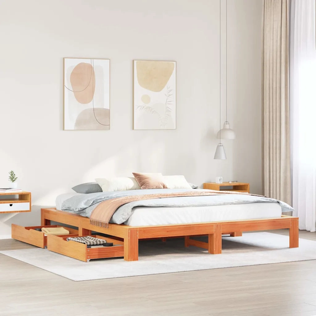 Giroletto senza Materasso Marrone Cera 200x200 cm Legno di Pino