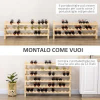 Scaffale Portabottiglie in Legno di Abete, Cantinetta Portabottiglie con 6 Ripiani per 72 Bottiglie e Peso Massimo 100 kg, 114x28x85 cm, Legno Naturale