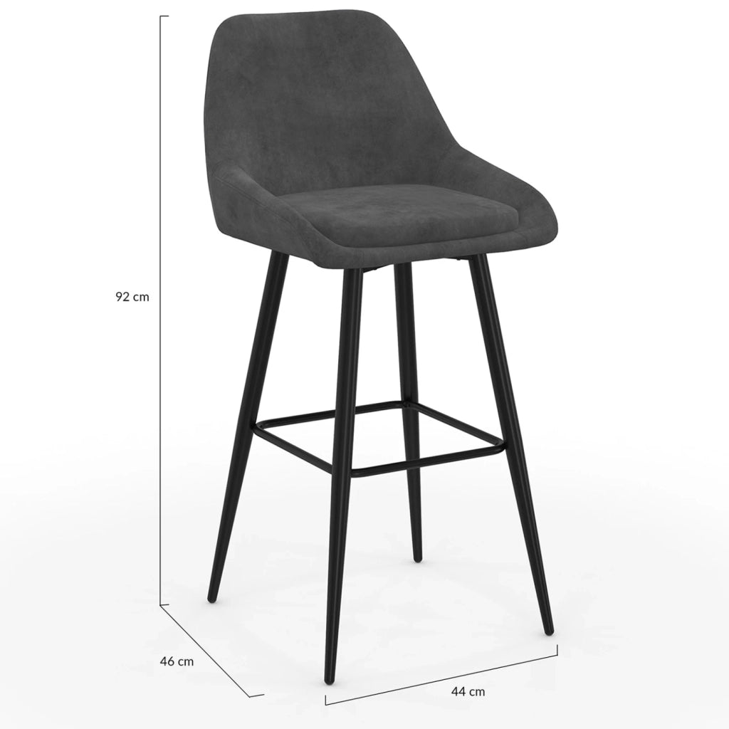 IDMarket - Set di 4 sgabelli da bar THALYA in velluto grigio scuro con mezzi braccioli
