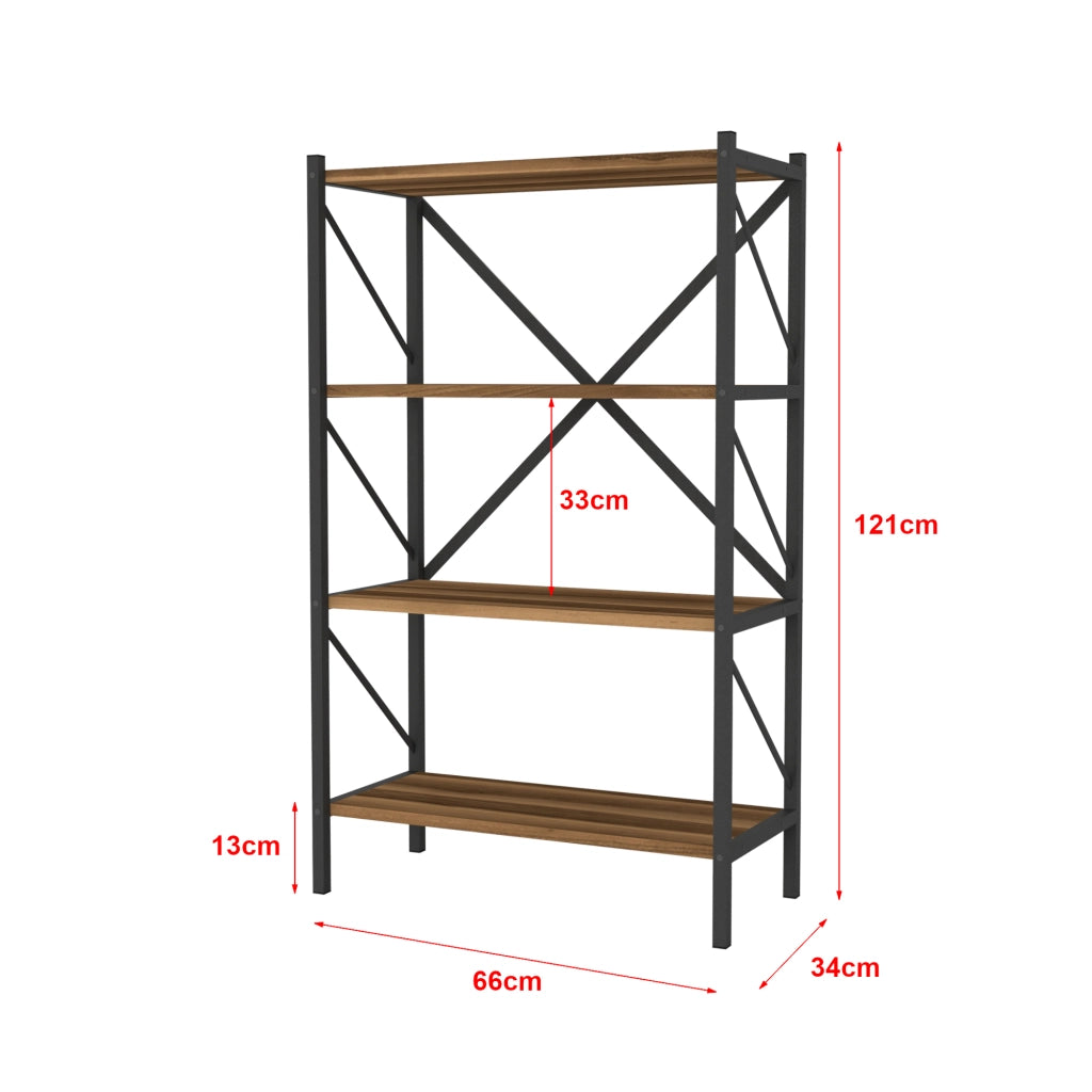 Scaffale da Terra 'Vanylven' Libreria a 4 Ripiani Mobile da Stoccaggio - Effetto Noce [en.casa]