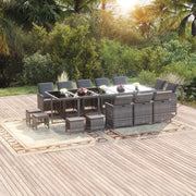 Set Pranzo da Giardino 15 pz con Cuscini in Polyrattan Grigio 3095592