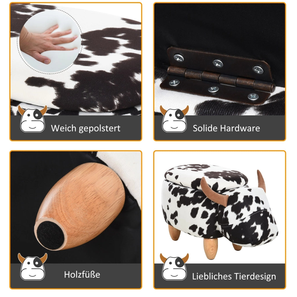 Pouf animale con contenitore 62x35x36 cm nero e bianco per soggiorno e cameretta