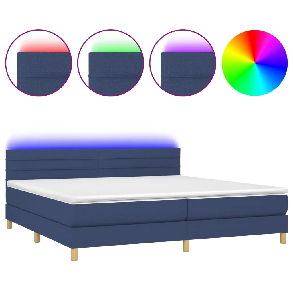 Letto a Molle Materasso e LED Blu 200x200cm in Tessuto 3133827