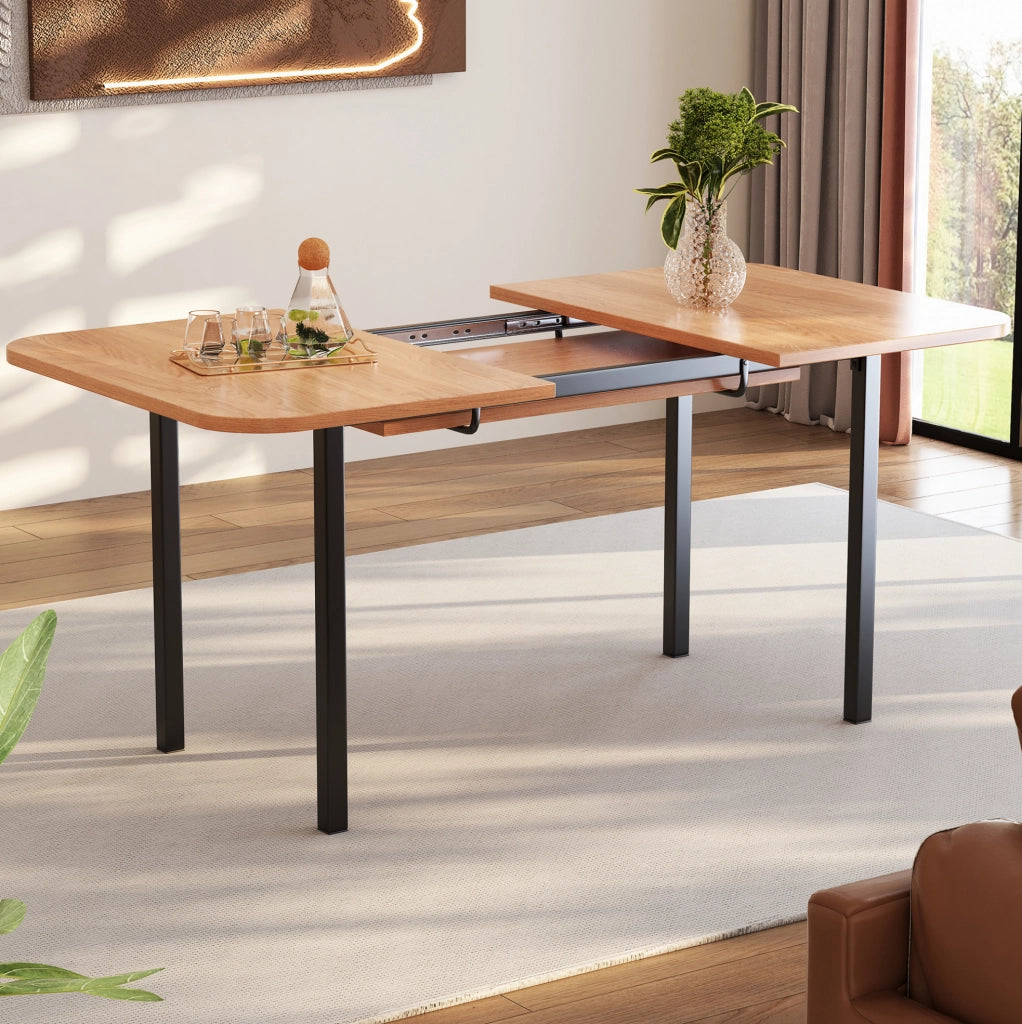 Tavolo da pranzo allungabile in MDF con supporto in lega; colore rovere bianco americano