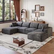 Divano modulare in tessuto grigio scuro con imbottitura in schiuma e design componibile