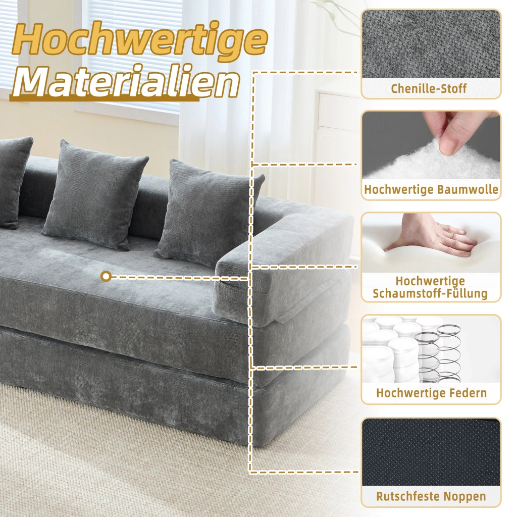DIVANO Modulare in Chenille Grigio Scuro 198x79x60 cm
