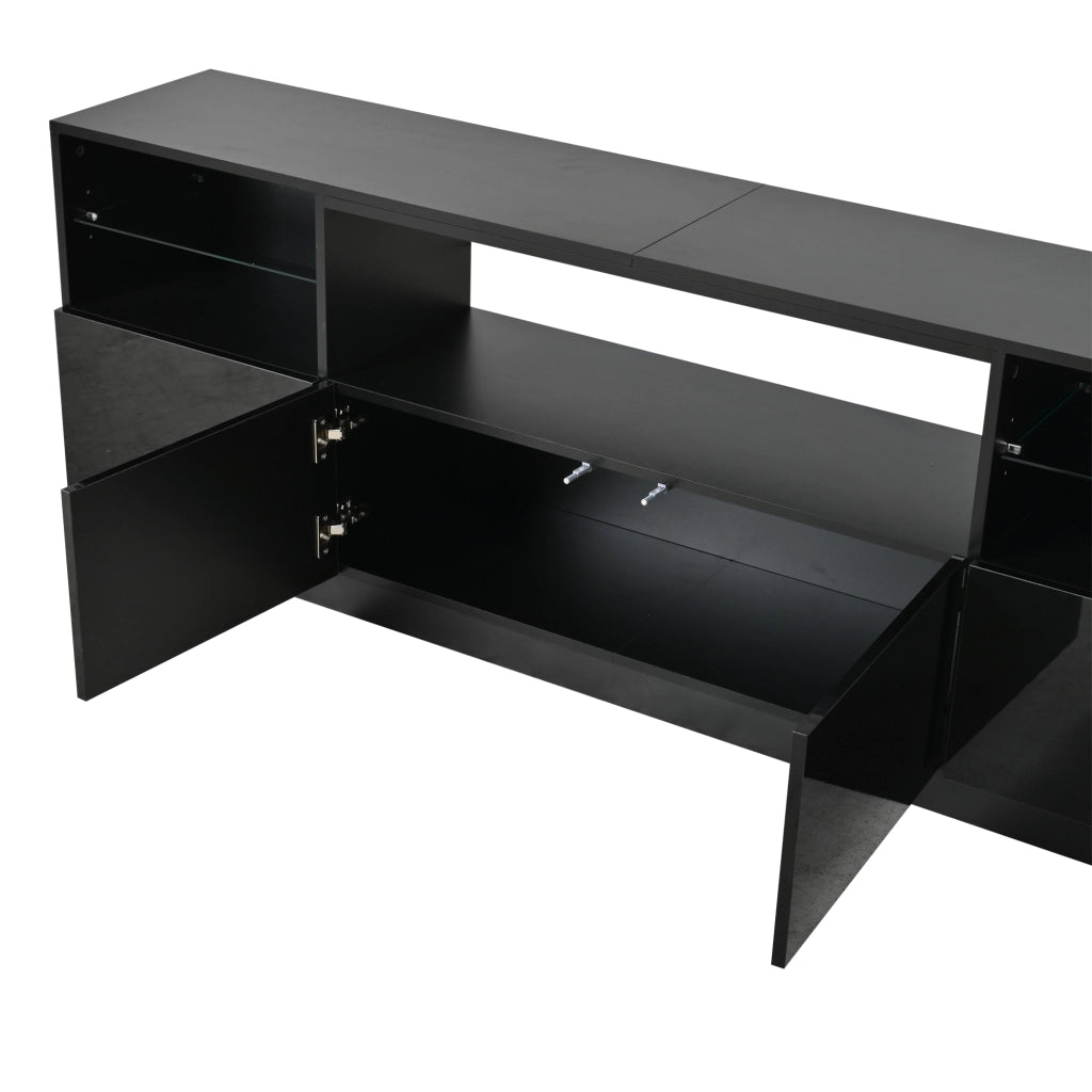 Mobile porta TV con LED, 4 ante e 8 vani, pannello truciolare nero lucido, 180 × 35 × 60 cm